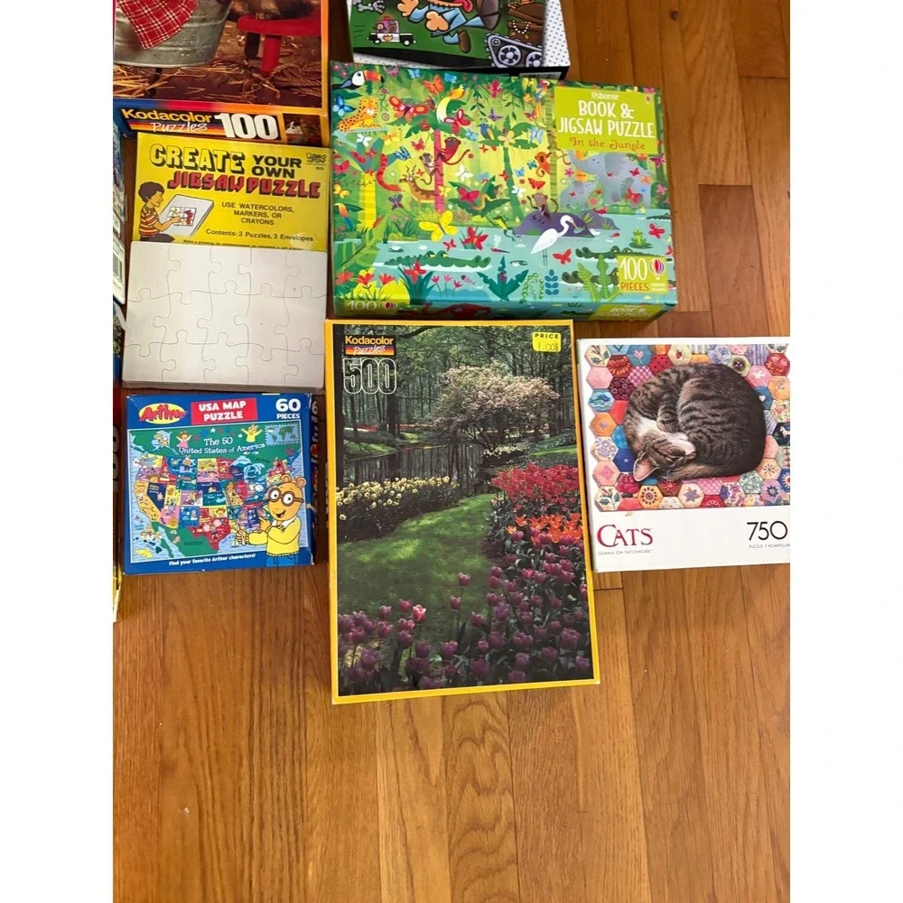 12 Jigsaw Puzzle Lot Bundle Disney Frozen Dog Man Kodacolor 24-750 Pieces
